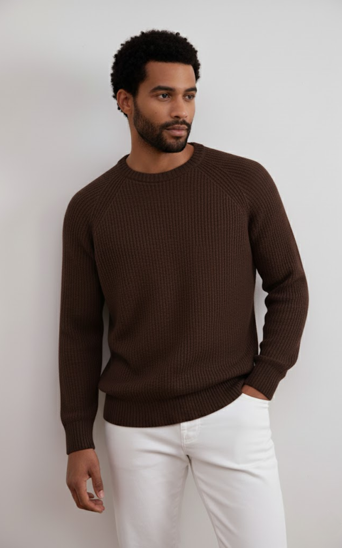 Men’s Ribbed Knit Crew Neck Sweater – Premium Cotton Blend