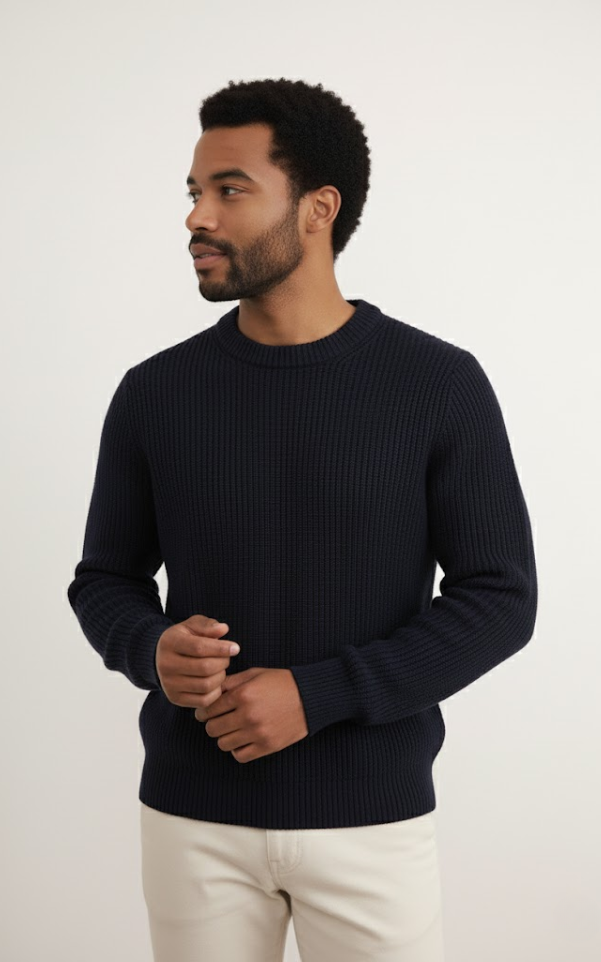 Men’s Ribbed Knit Crew Neck Sweater – Premium Cotton Blend